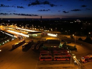 Solnedgång mot Stockholm från Globen